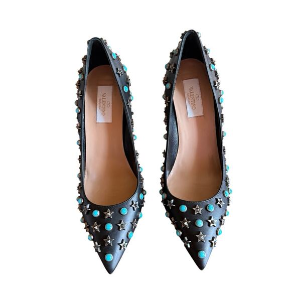 Valentino Garavani Star Studded Turquoise Stud Rockstar Leather Pumps EU 38 US 8 - Picture 2 of 15